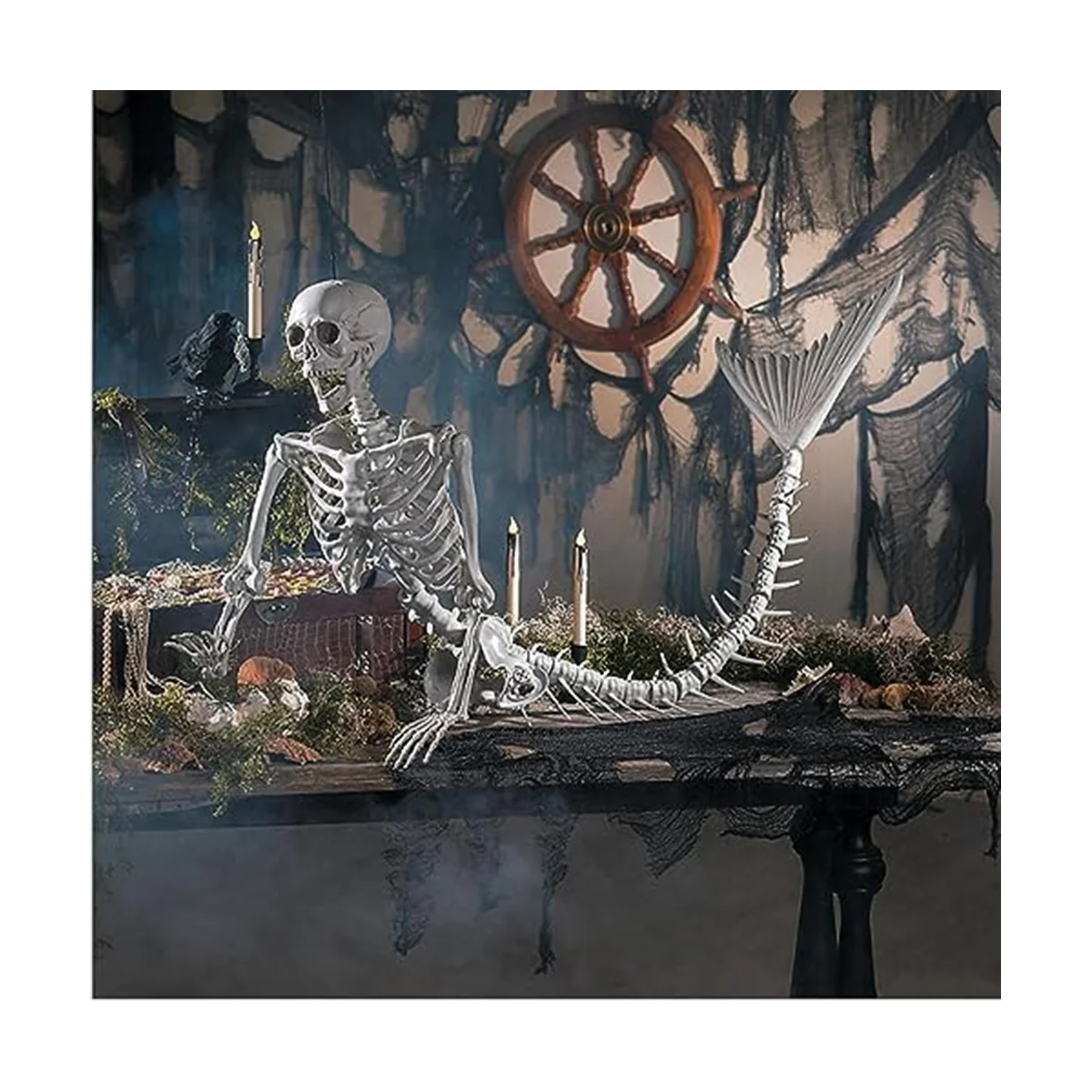 Скелет русалки на Хэллоуин, уличные украшения, страшный скелет на Хэллоуин в натуральную величину для дома с привидениями на кладбище