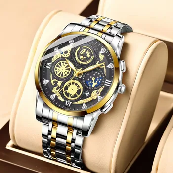 Модные брендовые мужские деловые кварцевые часы с роскошным большим циферблатом, светящиеся водонепроницаемые часы с календарем, Трендовые мужские спортивные наручные часы