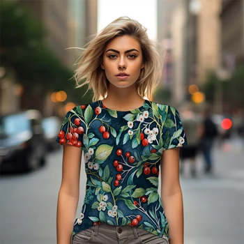 Новая Женская футболка с простым фруктовым принтом в шахматном порядке, Высококачественная футболка в уличном повседневном Стиле, Повседневная Универсальная футболка