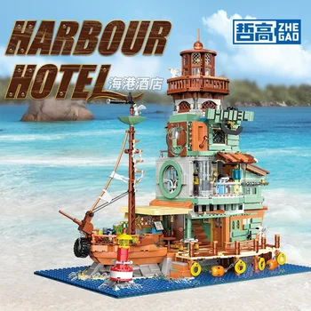 ZHEGAO MINI 00422 Fisherman's Cabin Harbour Hotel Модель Модульной Серии Street View DIY Игрушки Строительные Блоки Подарок Для Мальчика 2046 шт.