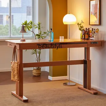 Электрический подъемный стол из массива дерева Компьютерный стол Верстак из вишневого дерева Регулируемый рабочий стол деревянная столовая мебель
