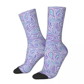 Чулки All Seasons Crew Фиолетовые Носки с пейсли Harajuku Crazy в стиле хип-хоп, длинные носки, Аксессуары для мужчин и женщин, подарок на день рождения