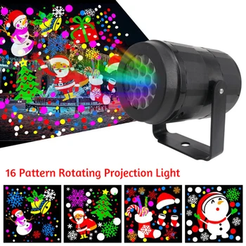 Рождественская проекционная лампа с 16 мультяшными узорами, светодиодный проектор, декоративные фонари, прожектор для легкой установки рождественских украшений