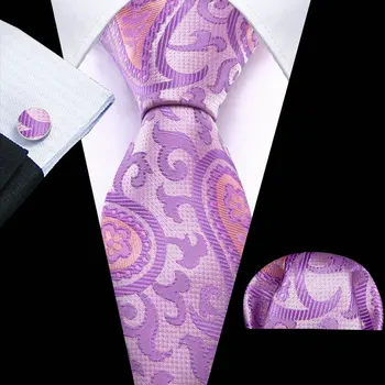 Классический фиолетовый шелковый галстук для мужчин, карманные квадратные запонки, Новые цветочные мужские жаккардовые галстуки, подарки для вечеринок, Барри.Ван 6533